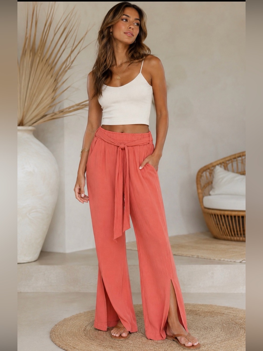 Rewash Coral Wide-Leg Palazzo Pants
